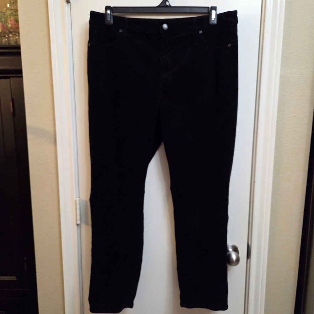 Talbots Womens Black Corduroy Straight Leg Pants  16P Stretch 5-Pocket Classic